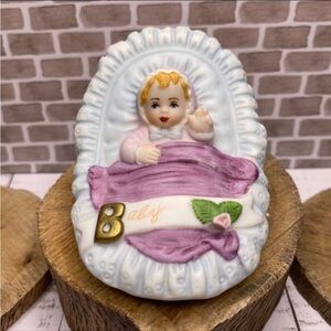 VINTAGE 1983 Baby Girl in Bassinet Enesco Imports Corp